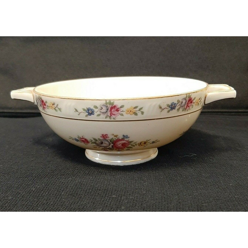 H & C Haas Czjzek Creme Soup Bowl Bohemia Czech floral pattern 2 handle